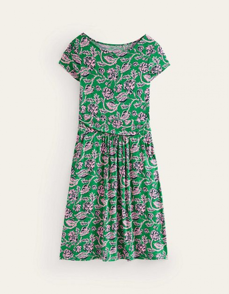 Green / Rose Pink Women's Boden Amelie Jersey Dress | 43627BIZT