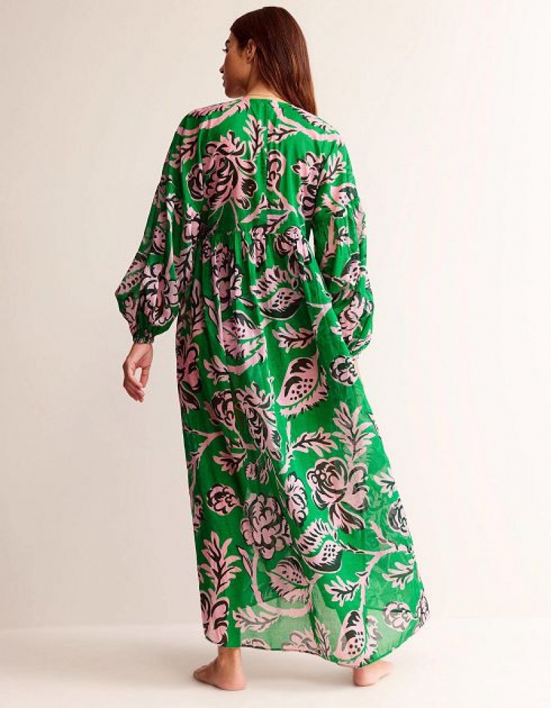 Green / Rose Pink Women's Boden Sarah Maxi Kaftan Dress | 09473ZABL