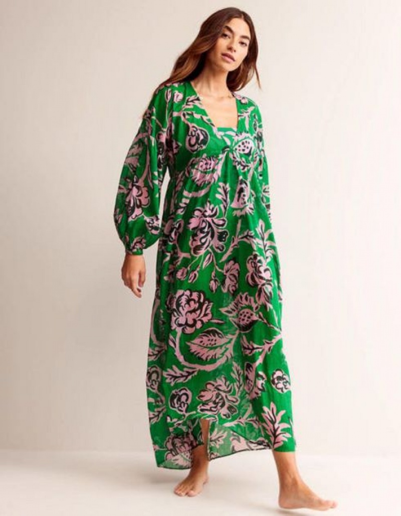 Green / Rose Pink Women's Boden Sarah Maxi Kaftan Dress | 09473ZABL