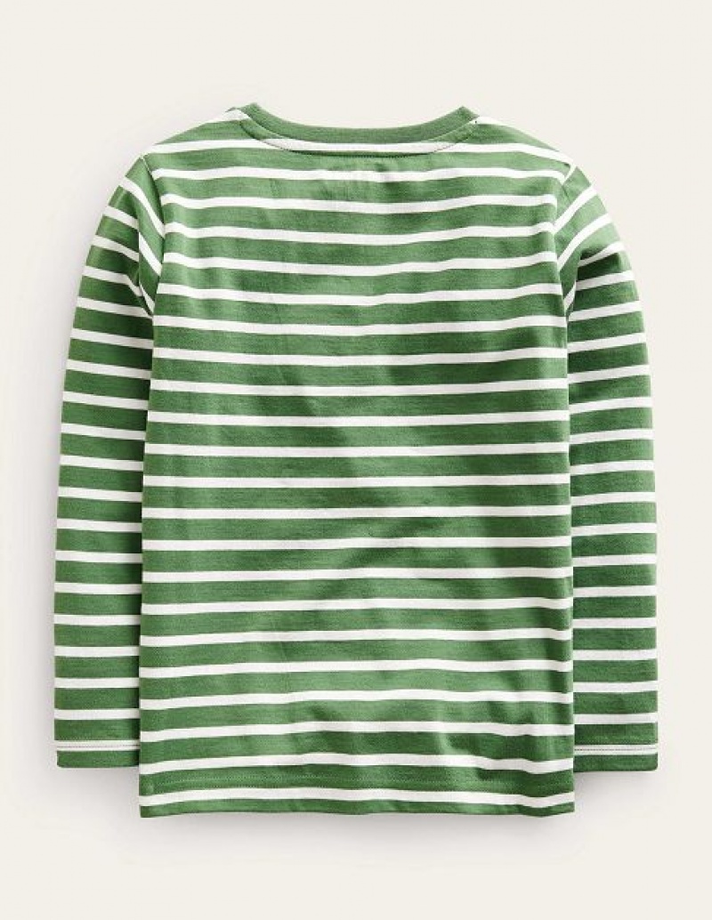 Green / White Kids' Boden Appliqué Breton T-Shirt | 63821MSQV