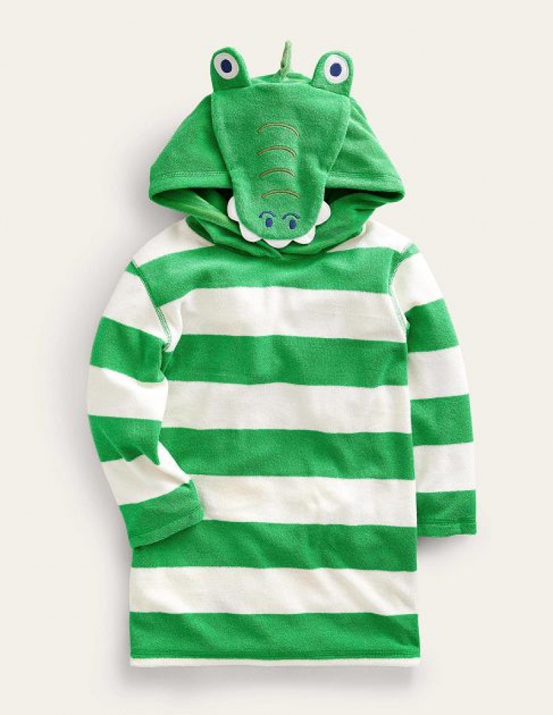 Green / White Kids' Boden Appliqué Towelling Throw-on T-Shirt | 03279MSRC