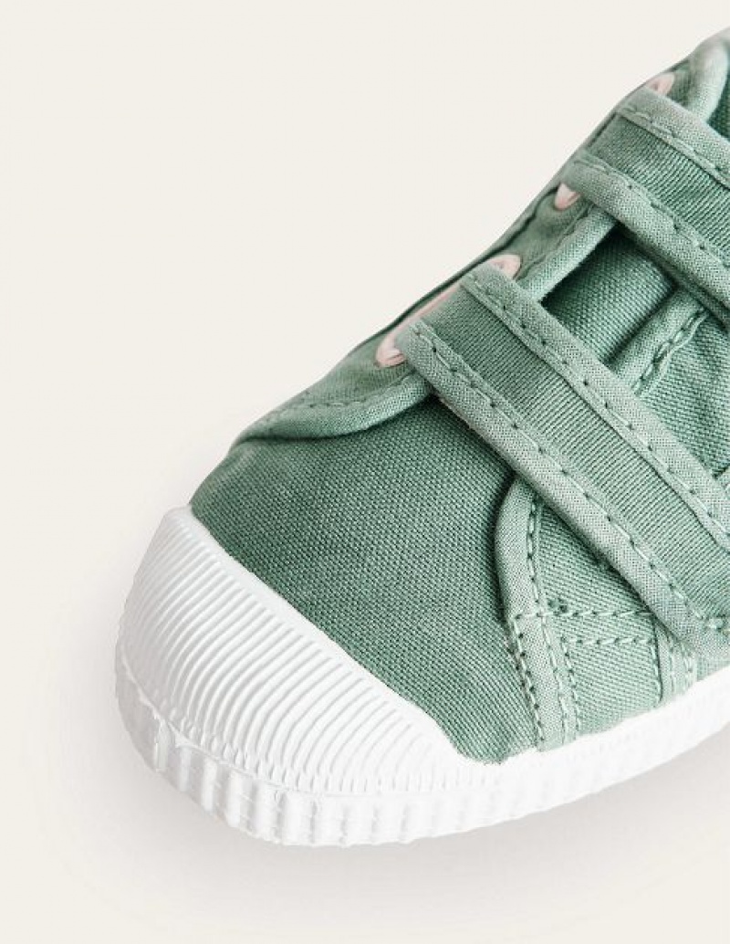 Green / White Kids' Boden Double Strap Canvas Sneakers | 81764WUNK