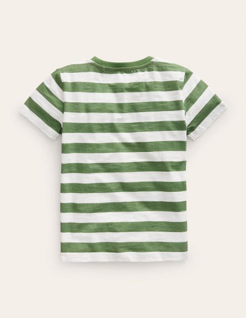 Green / White Kids' Boden Slub Wash T-Shirt | 01827NORK