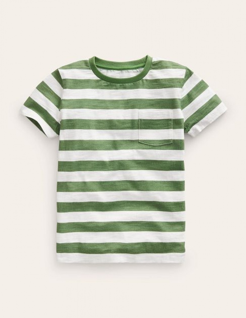 Green / White Kids\' Boden Slub Wash T-Shirt | 01827NORK