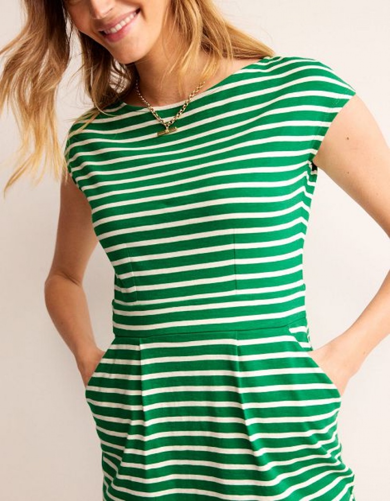 Green / White Stripes Women's Boden Florrie Jersey Dress | 86195XLDP