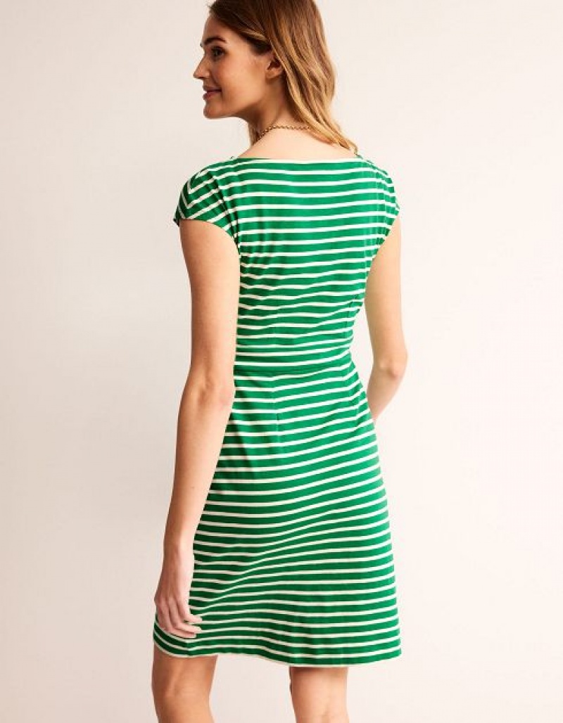 Green / White Stripes Women's Boden Florrie Jersey Dress | 86195XLDP