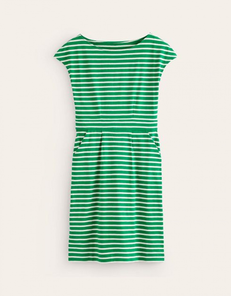 Green / White Stripes Women's Boden Florrie Jersey Dress | 86195XLDP