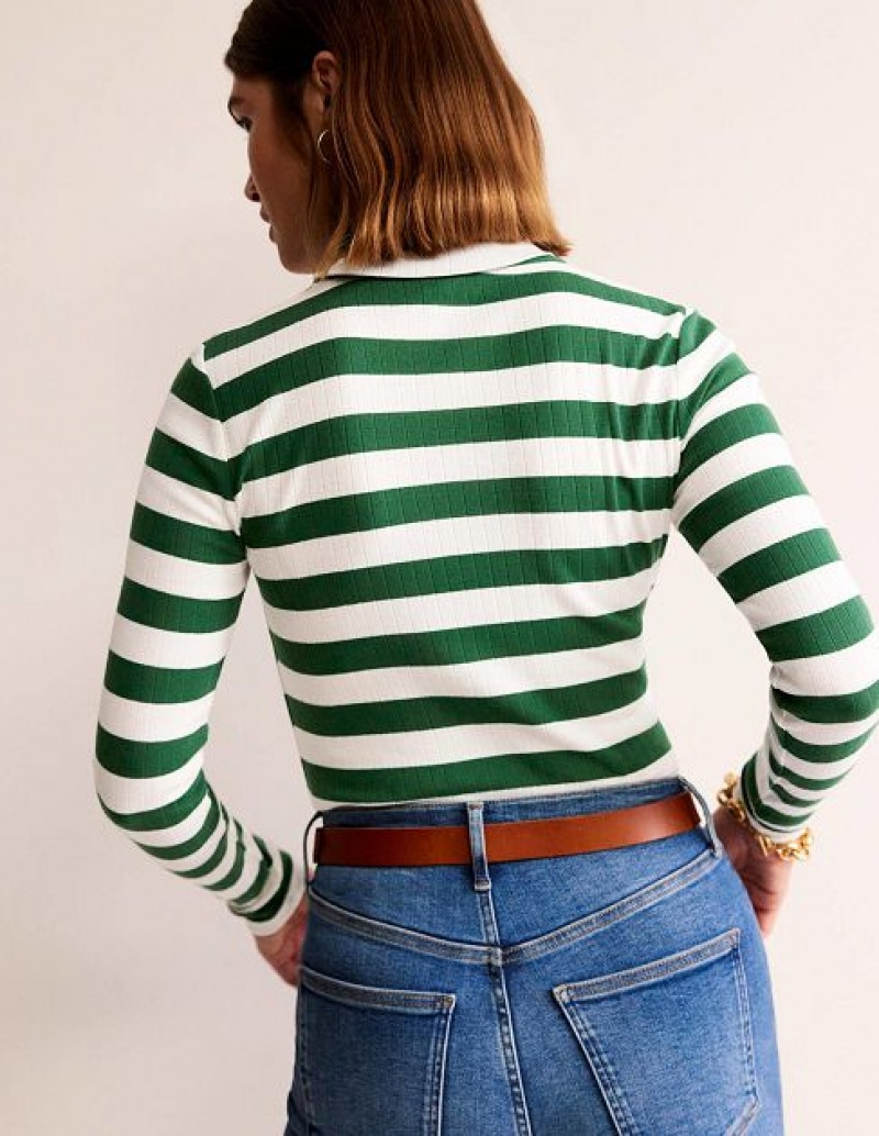 Green / White Women's Boden Anna Rib Roll Neck Tops | 60329SCXK