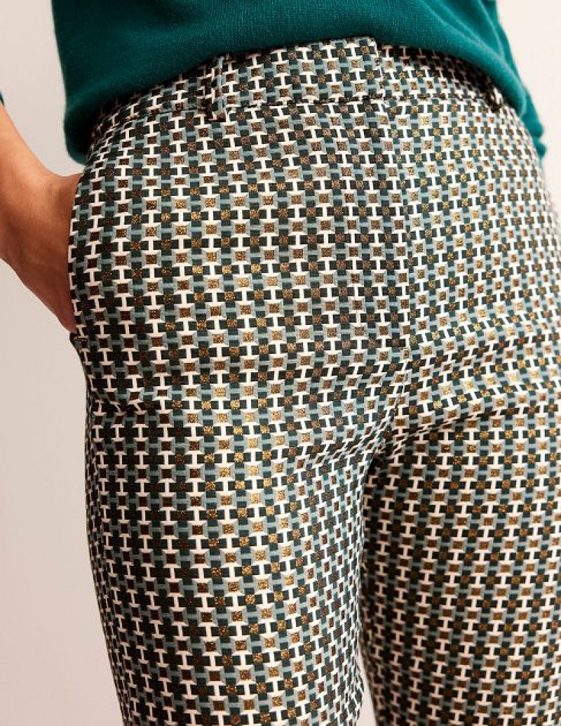 Green / White Women's Boden Highgate Jacquard Pants | 35678CIZF