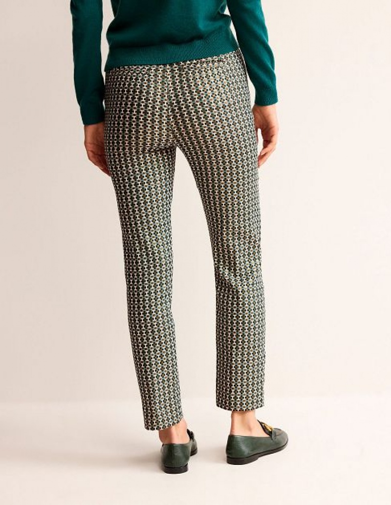 Green / White Women's Boden Highgate Jacquard Pants | 35678CIZF