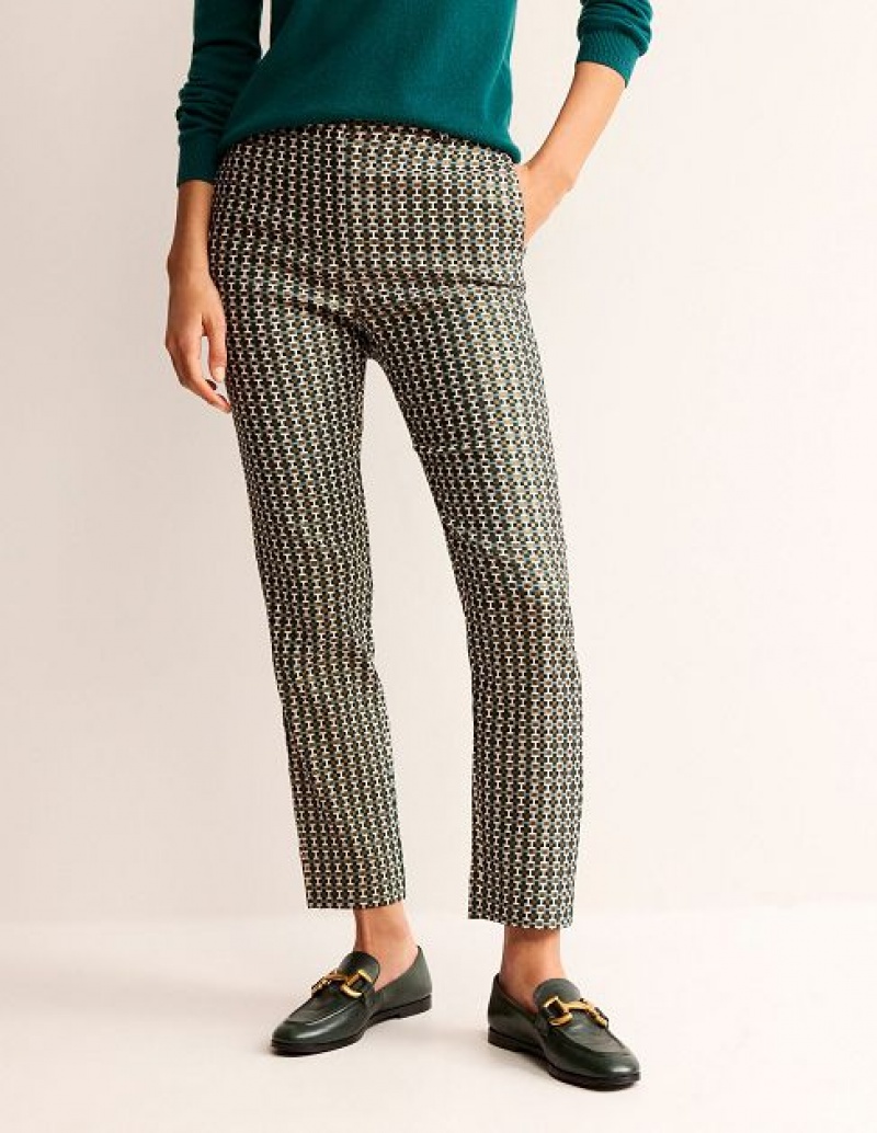 Green / White Women's Boden Highgate Jacquard Pants | 35678CIZF