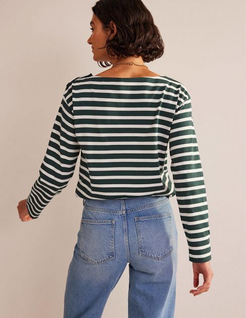 Green / White Women's Boden Sophie Breton Tops | 43716IKRO