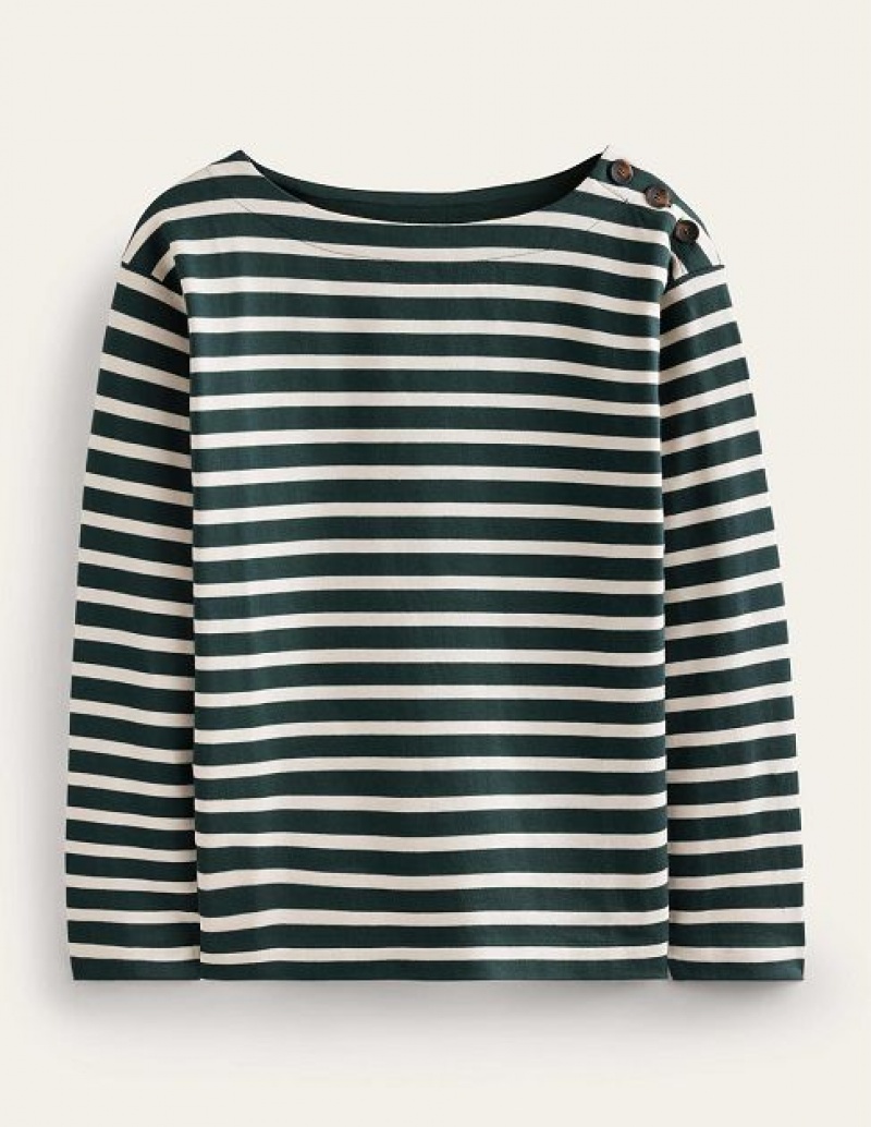 Green / White Women's Boden Sophie Breton Tops | 43716IKRO