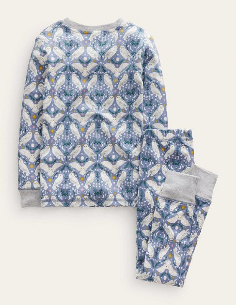 Grey Blue Kids' Boden Snug Glow-in-the-dark Pajamas | 85392BWTJ