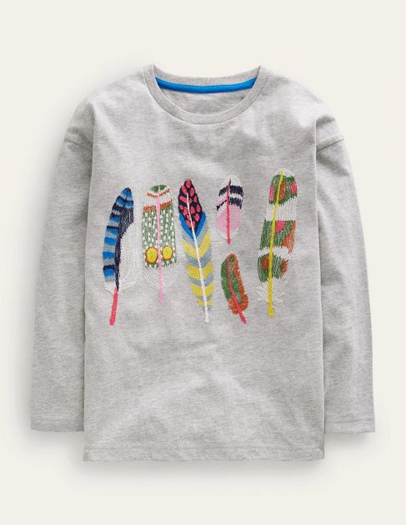 Grey Kids' Boden Feather Superstitch T-Shirt | 08756HIGP