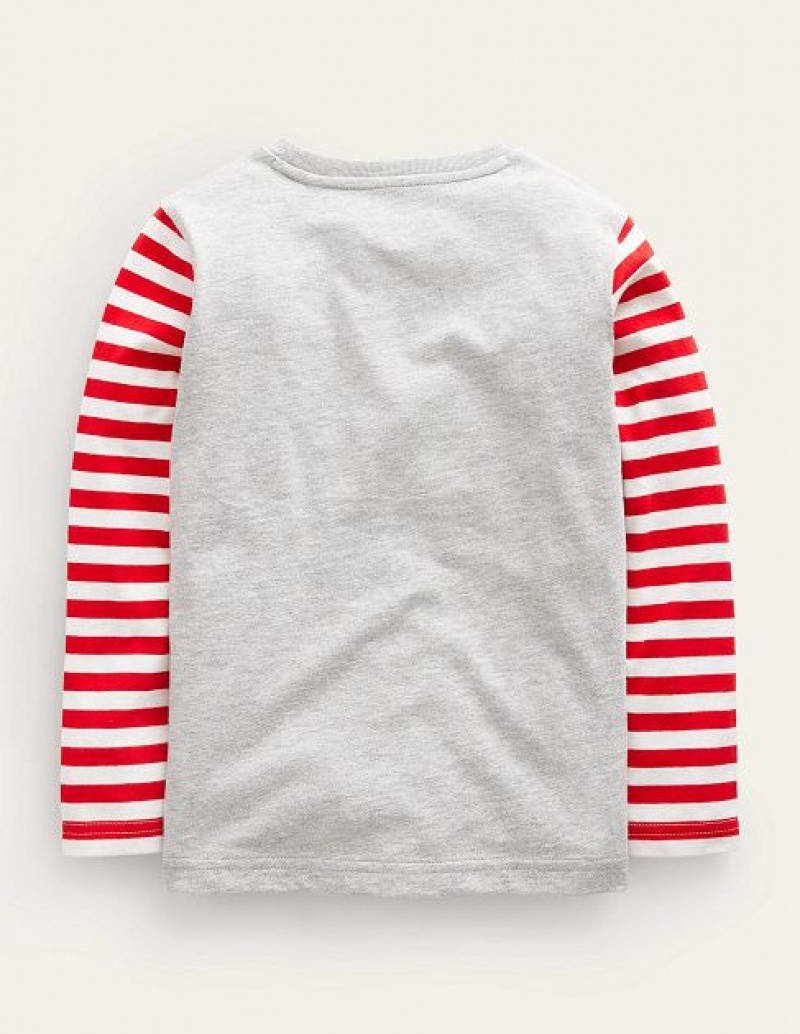 Grey Kids' Boden Festive-appliqué T-Shirt | 87962BWOY