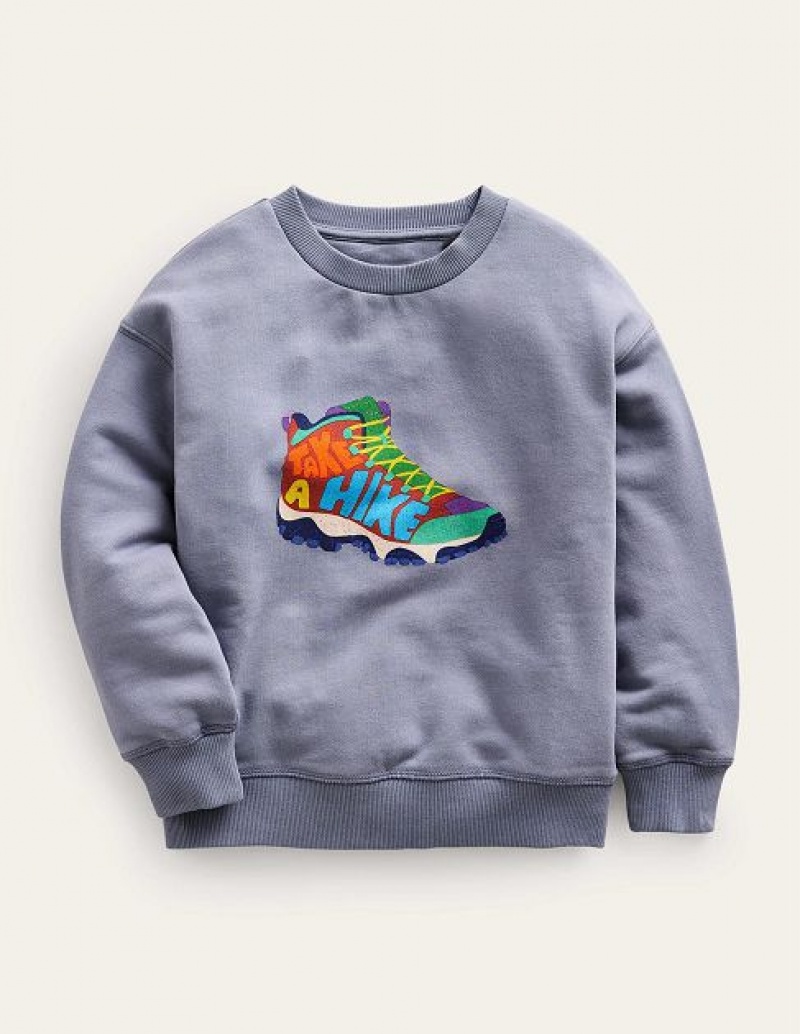 Grey Kids' Boden Garment Dye Logo Sweatshirts | 96483NQHV