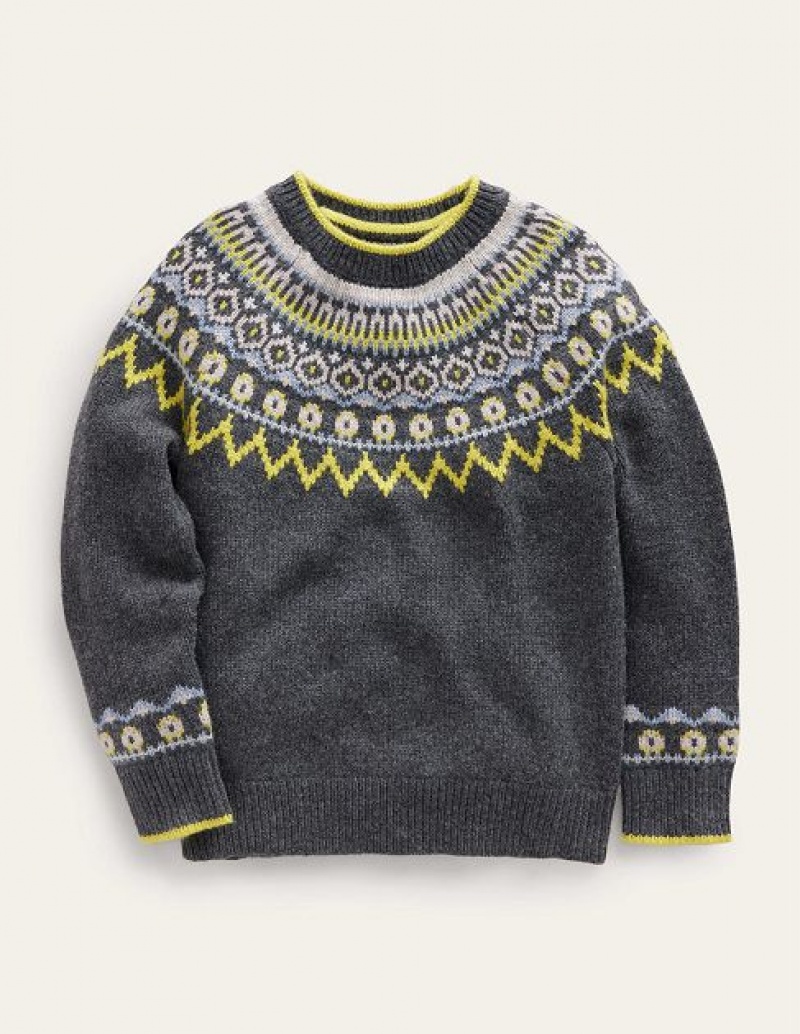 Grey Kids' Boden Graphic Fair Isle Sweaters | 38569BYUL