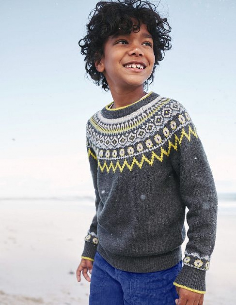 Grey Kids\' Boden Graphic Fair Isle Sweaters | 38569BYUL