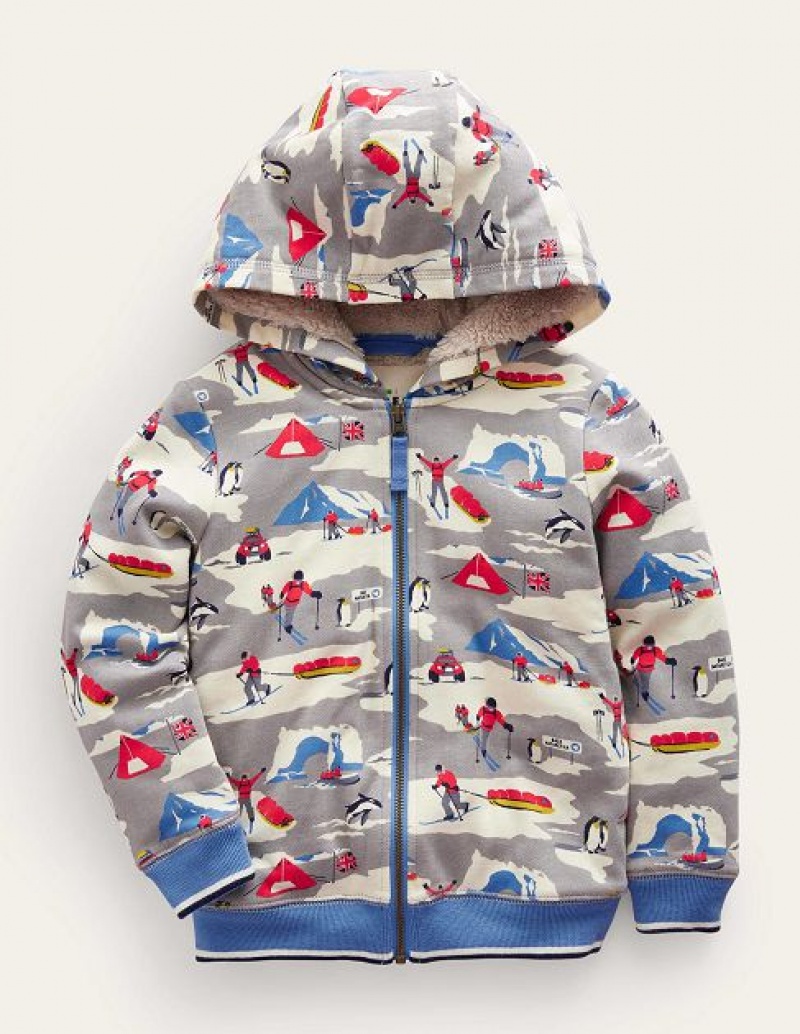 Grey Kids' Boden Printed Shaggy-lined Hoodie | 71925QSFX