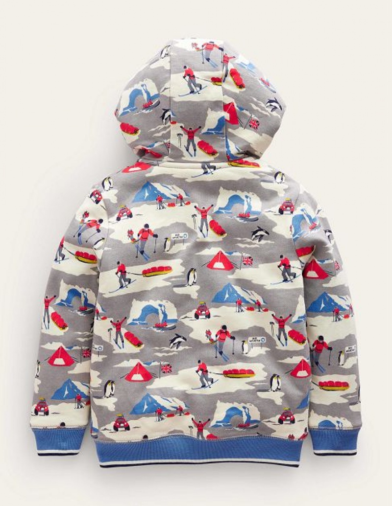 Grey Kids' Boden Printed Shaggy-lined Hoodie | 71925QSFX