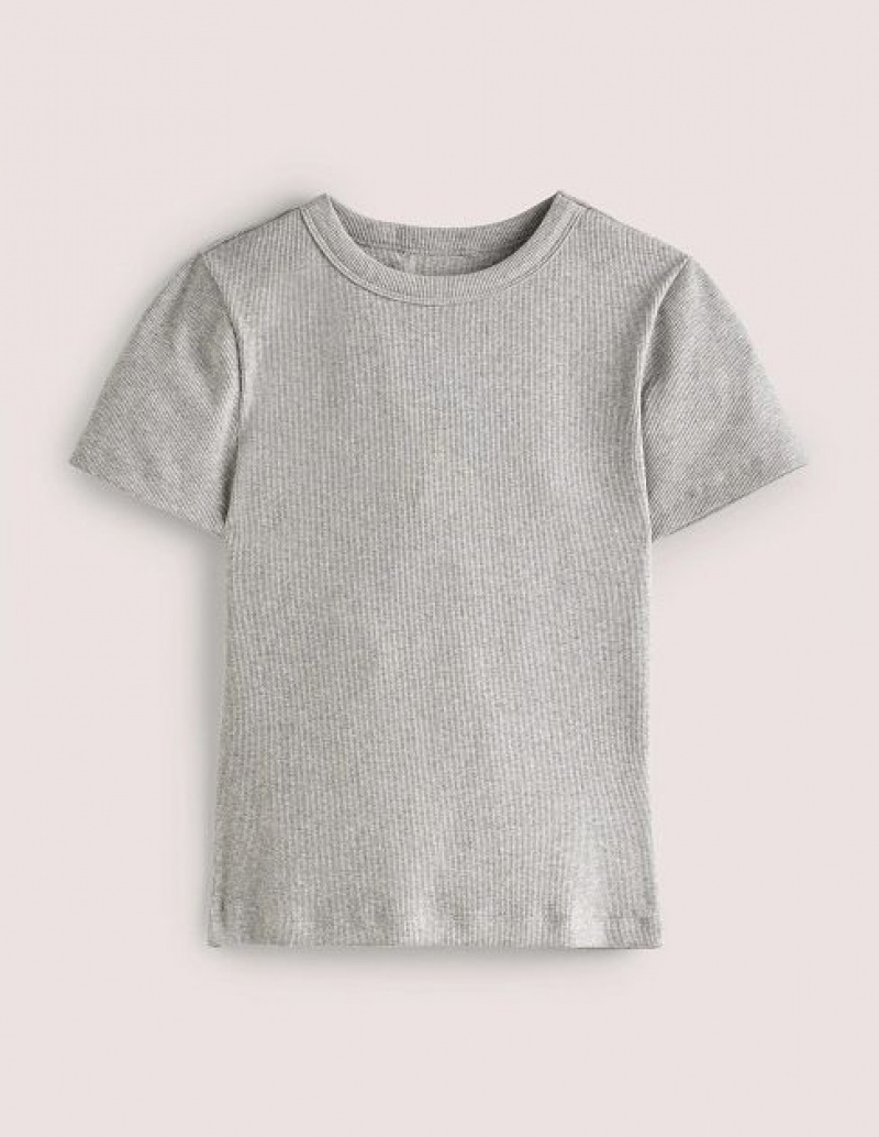 Grey Women's Boden Crew Neck Rib T-Shirt | 71980PZKA