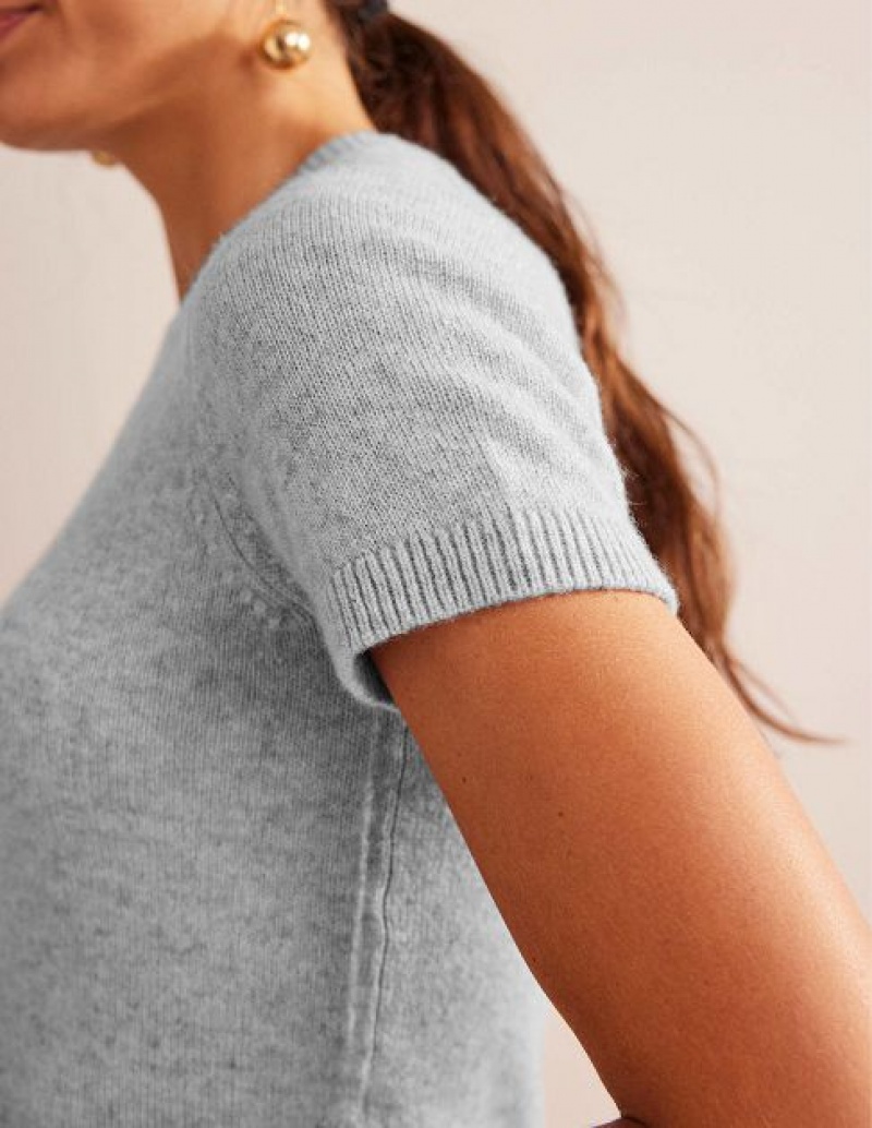 Grey Women's Boden Cropped Cashmere T-Shirt | 63048AGTW