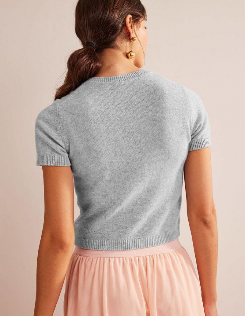 Grey Women's Boden Cropped Cashmere T-Shirt | 63048AGTW