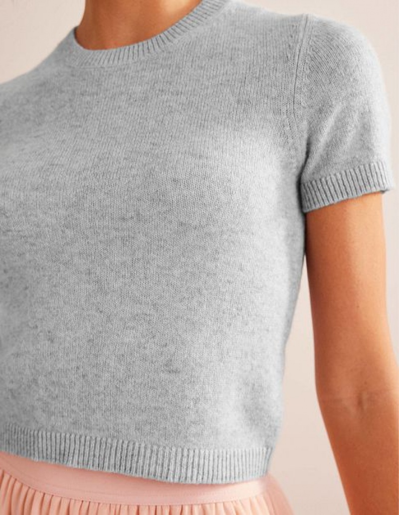 Grey Women's Boden Cropped Cashmere T-Shirt | 63048AGTW