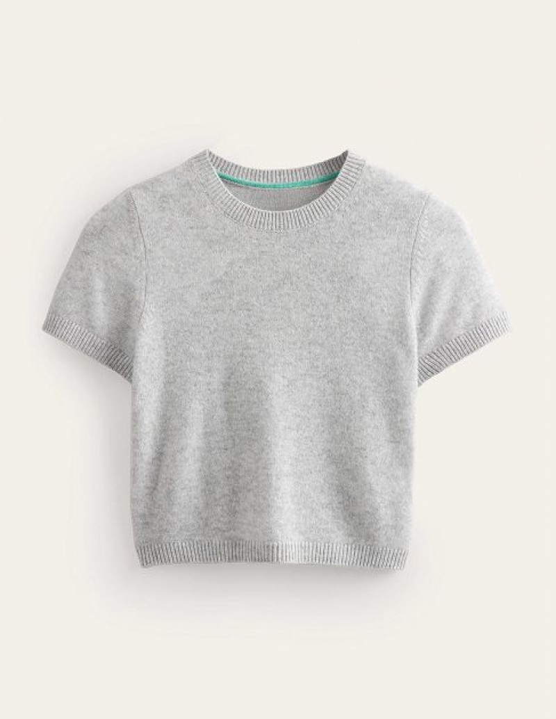 Grey Women's Boden Cropped Cashmere T-Shirt | 63048AGTW