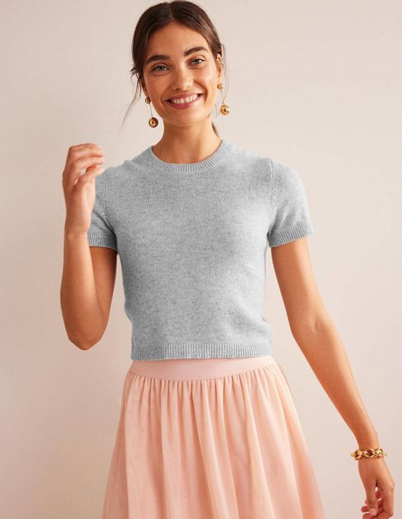 Grey Women\'s Boden Cropped Cashmere T-Shirt | 63048AGTW