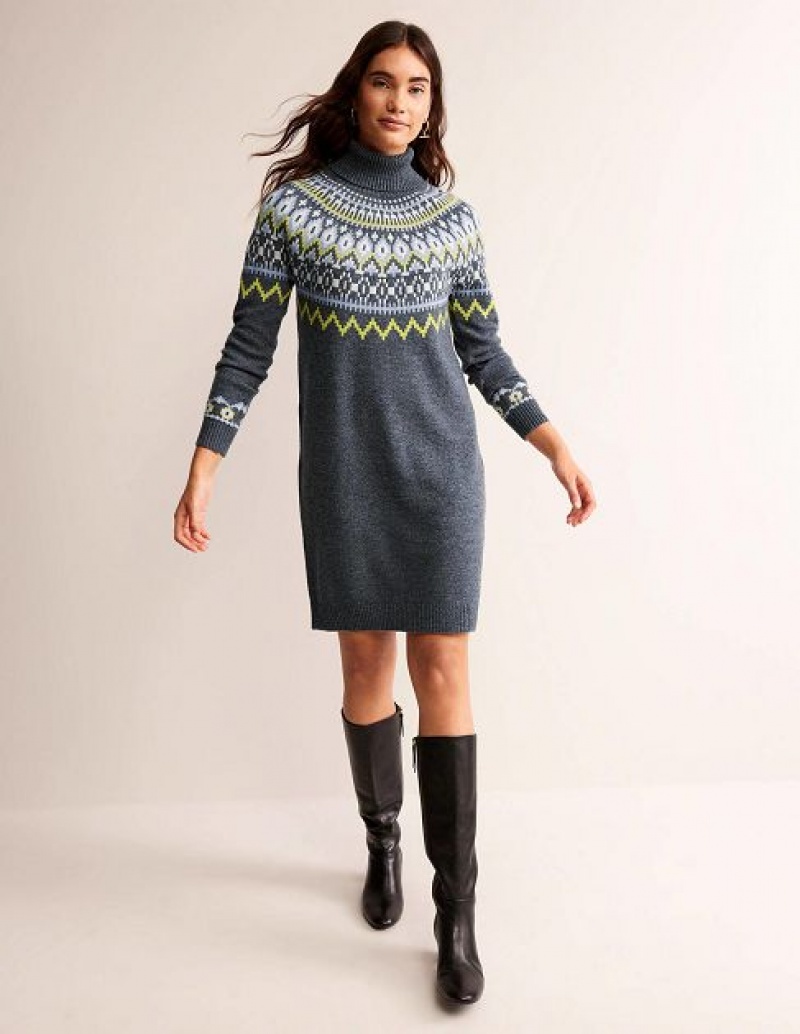 Grey Women's Boden Edith Fair Isle Knitted Dress | 50178PETU