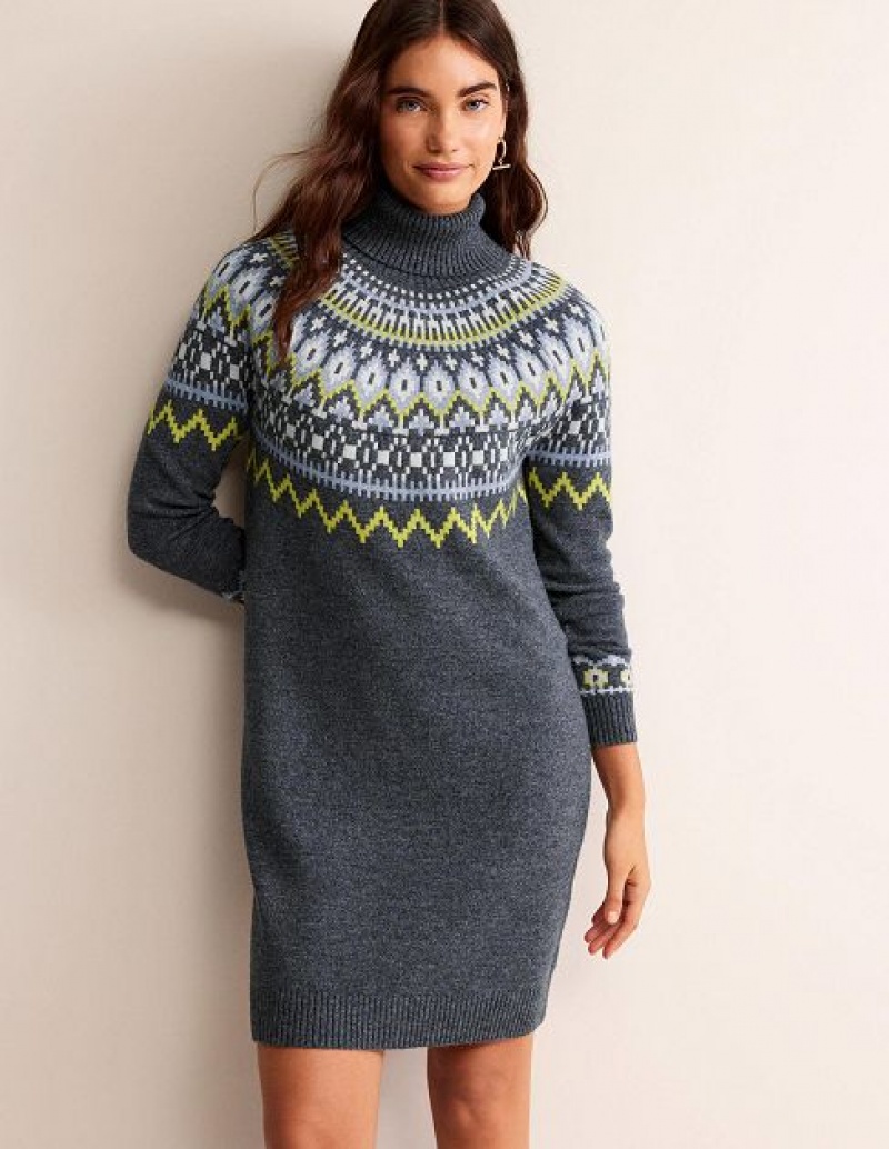 Grey Women's Boden Edith Fair Isle Knitted Dress | 50178PETU