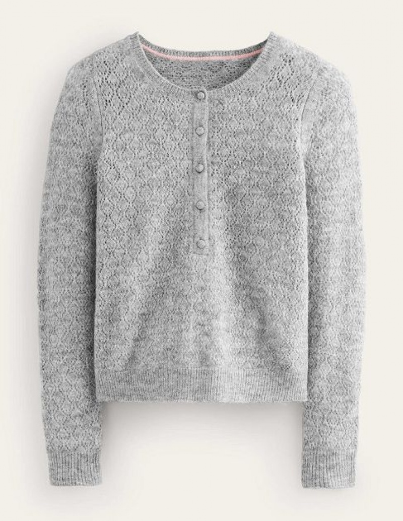 Grey Women's Boden Fluffy Henley Pointelle Jumpers | 48036WEGM