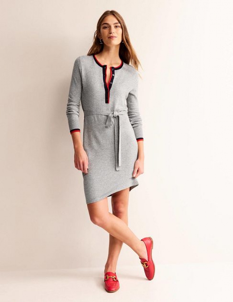 Grey Women's Boden Gemma Henley Knitted Dress | 38591SJRK