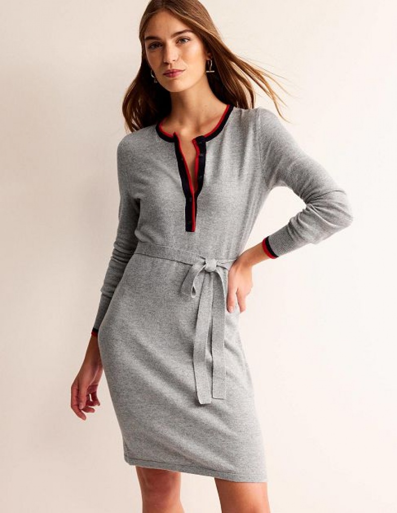 Grey Women\'s Boden Gemma Henley Knitted Dress | 38591SJRK