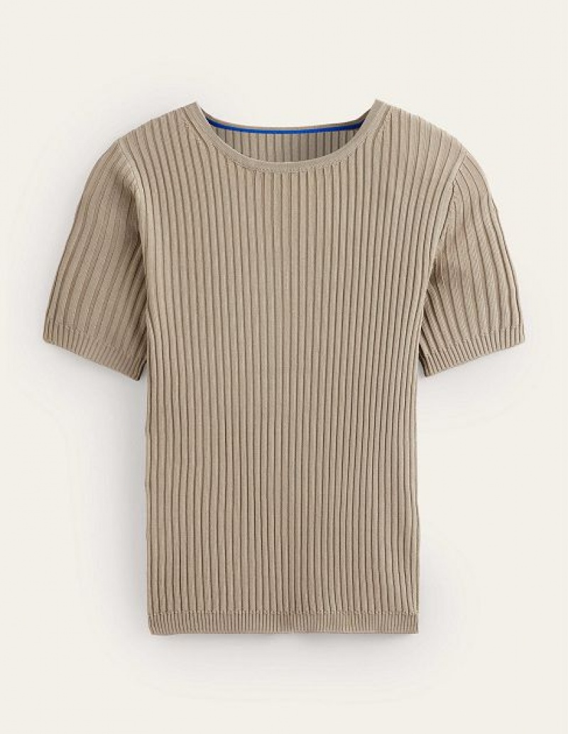 Grey Women's Boden Ribbed T-Shirt | 36075FJGO