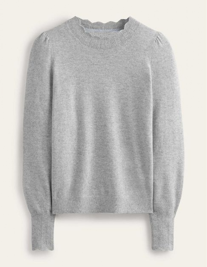 Grey Women's Boden Scallop-trim Cashmere Sweaters | 40753IHFY