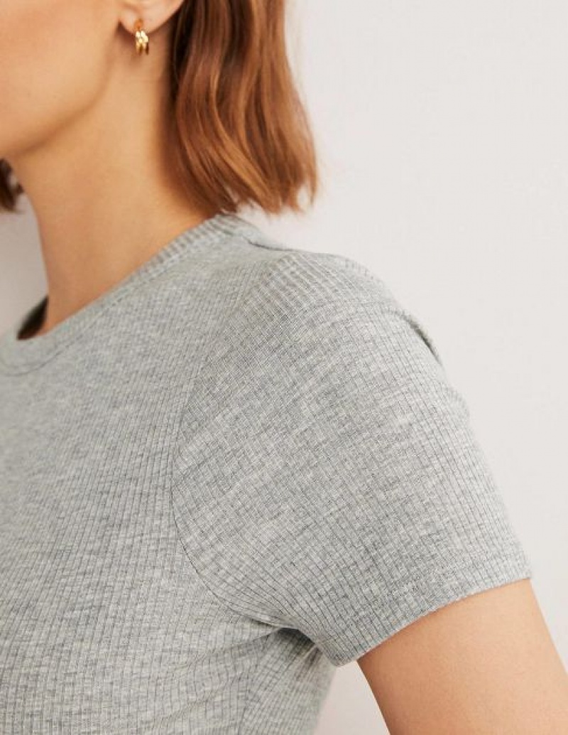 Grey Women's Boden Soft Ribbed Crew Neck T-Shirt | 80236FXDL