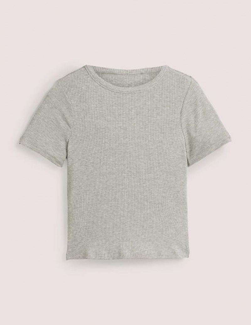 Grey Women's Boden Soft Ribbed Crew Neck T-Shirt | 80236FXDL