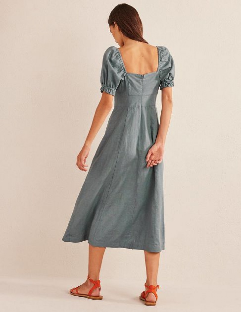 Grey Women's Boden Sweetheart Linen Midi Dress | 28350EYNS