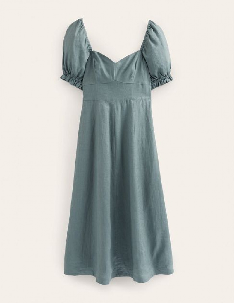 Grey Women's Boden Sweetheart Linen Midi Dress | 28350EYNS