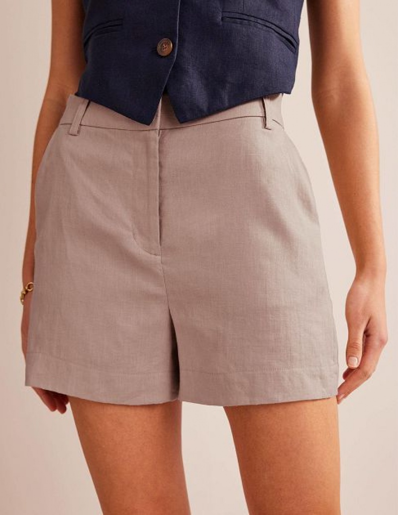 Grey Women's Boden Tailored Linen Shorts | 35290MHLI