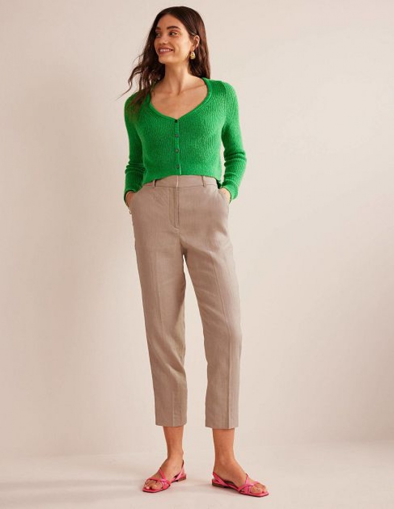 Grey Women\'s Boden Tapered Linen Pants | 38562TFCE