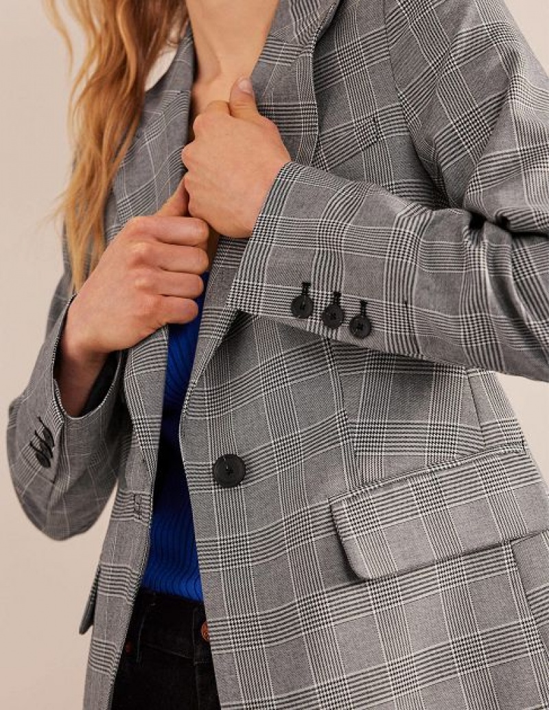 Grey Women's Boden The Cambridge Check Blazers | 46195GVEO