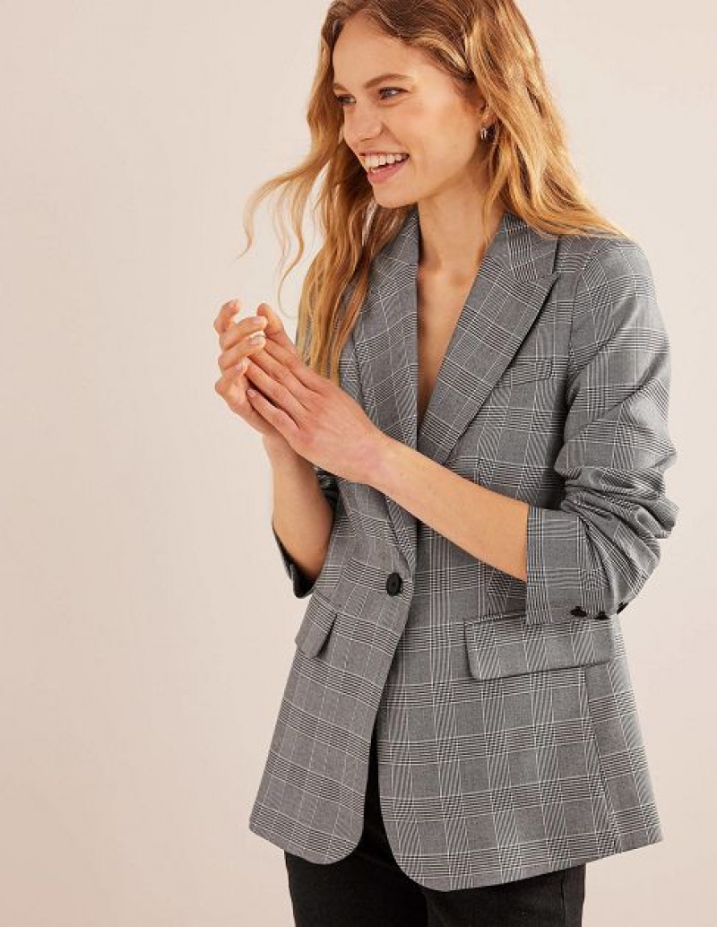 Grey Women's Boden The Cambridge Check Blazers | 46195GVEO