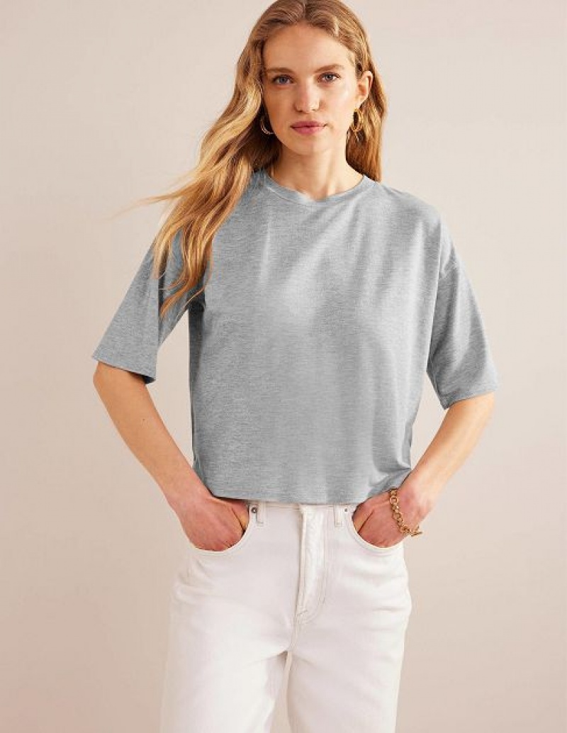 Grey / Gold Women's Boden Boxy Sparkle Tops | 34619BFGL