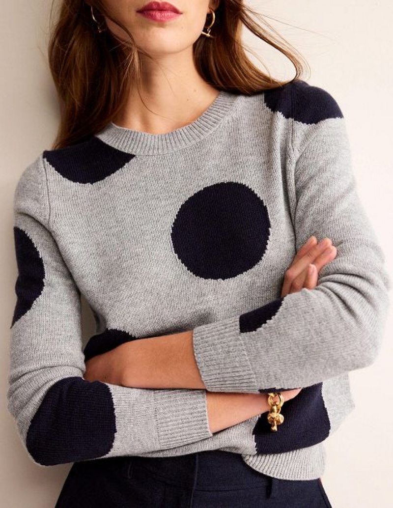 Grey / Navy Women's Boden Intarsia Spot Sweaters | 49071ZDOX