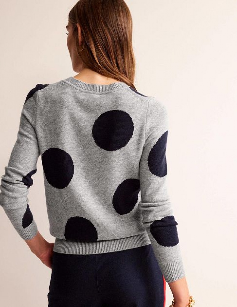 Grey / Navy Women's Boden Intarsia Spot Sweaters | 49071ZDOX