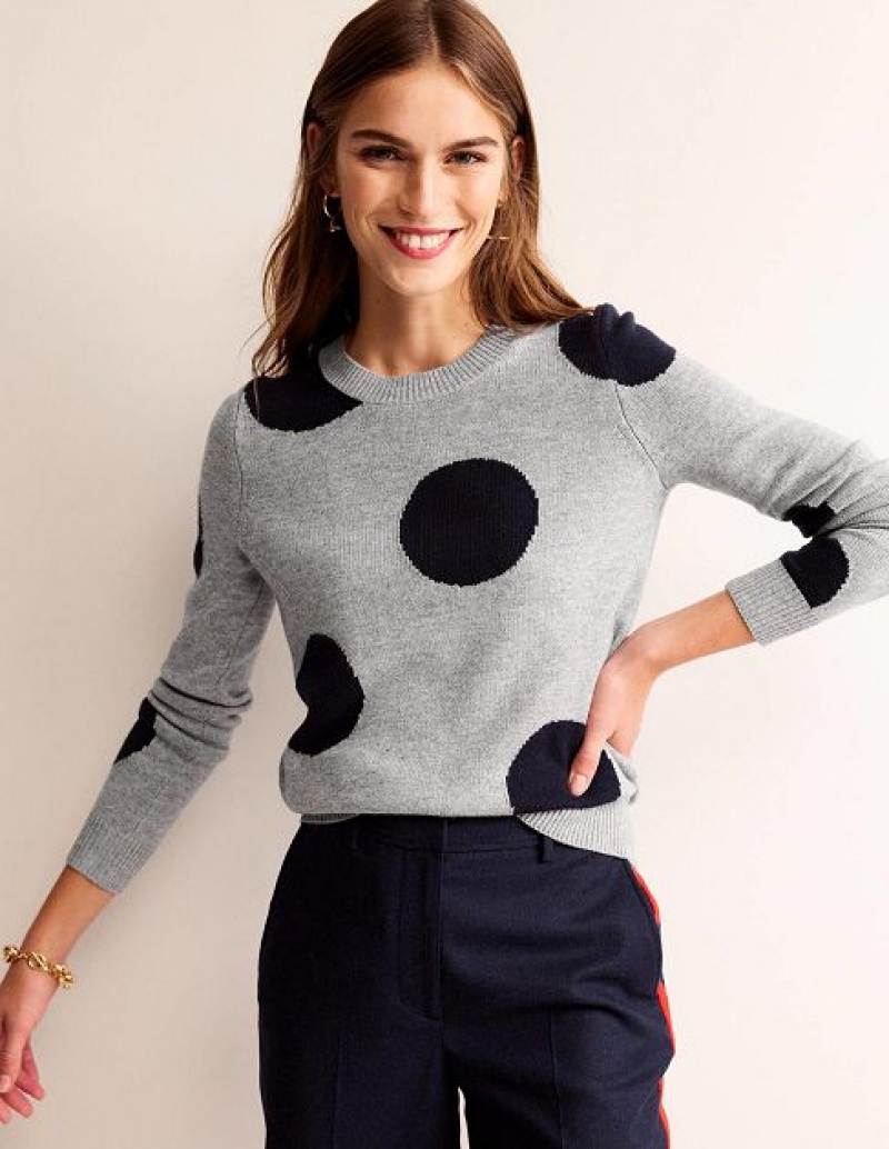 Grey / Navy Women's Boden Intarsia Spot Sweaters | 49071ZDOX